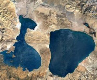 a aerial view of a lake